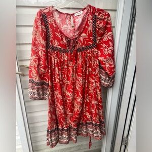 BeachLunchLounge Women's Boho Peasant Dress Sz L Lightweight Flowy Puff Sleeves